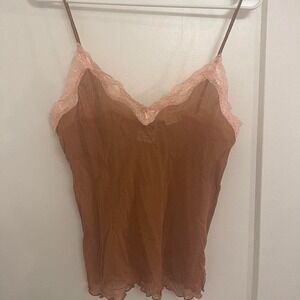Vintage Coquet Brown Pink Lace Camisole Tank Y2K Feminine Lingerie